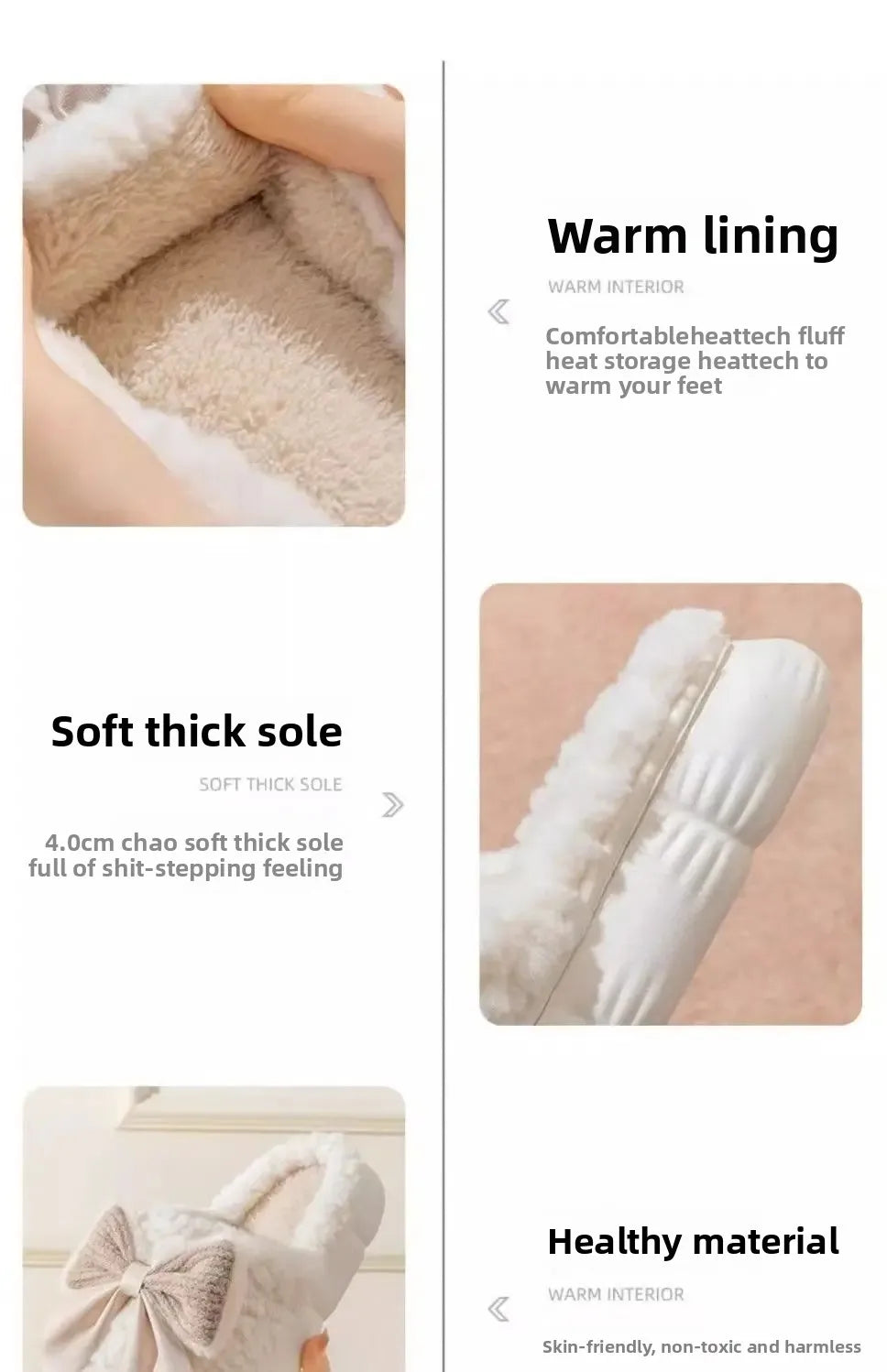 Women's thick-soled plush slippers for indoor outdoor use, non-slip warm fuzzy house shoes with soft fleece, slippers daily wear