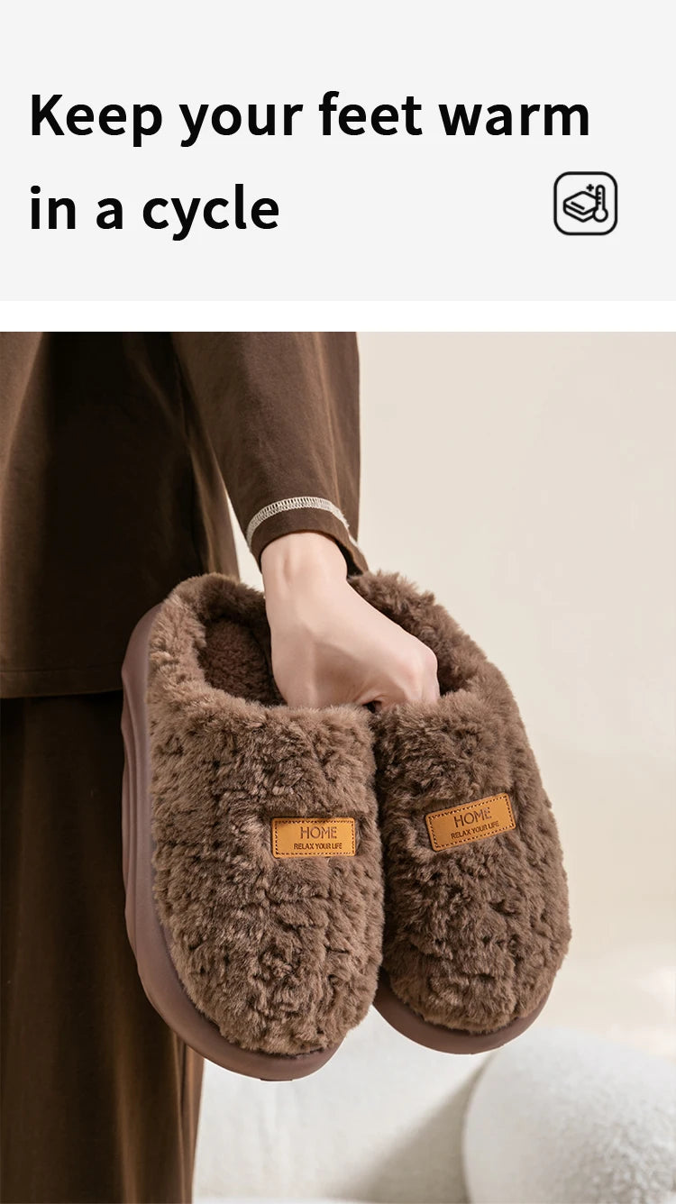 Women's Winter Slippers Indoor Non-Slip, Fleece Lined Warm House Shoes with Thick Soft Sole, Cozy Couples Faux Fur Slides