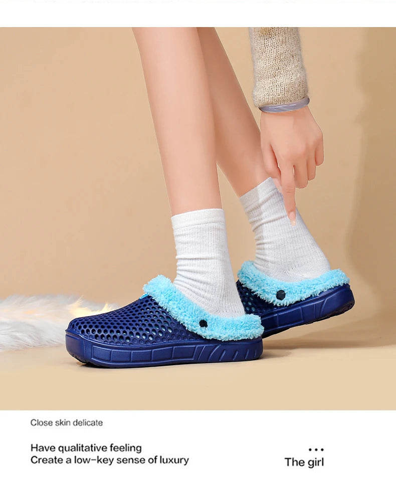 Winter Couple Fuzzy Slippers Women Men, Warm Fur Lined Mule House Shoes for Indoor Outdoor Cozy Comfortable Non-Slip Soft Slippe