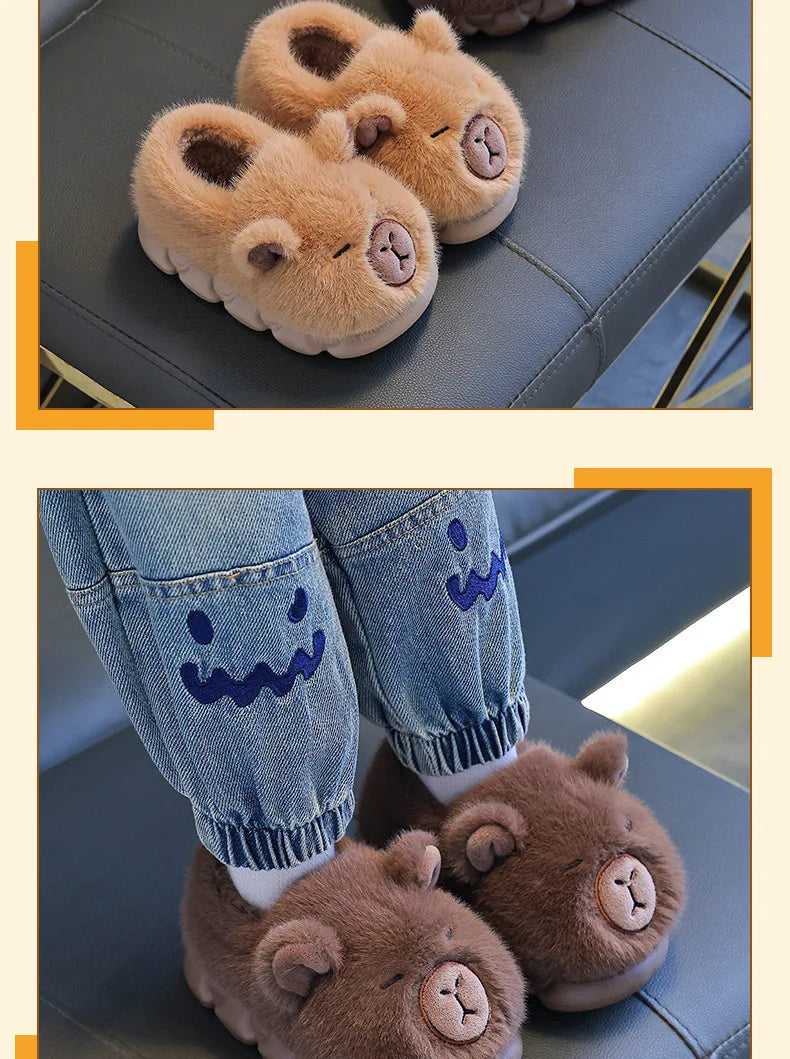 Capybara Winter Children'S Cotton Slippers For Boys And Girls Warm Plush Parent-Child Cotton House Slippers Shoes Gifts