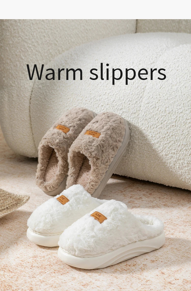 Women's Winter Slippers Indoor Non-Slip, Fleece Lined Warm House Shoes with Thick Soft Sole, Cozy Couples Faux Fur Slides