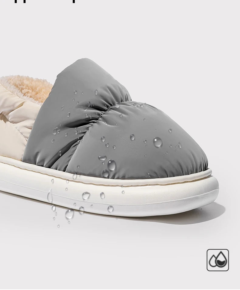 Ladies Heel Coverage Fleece Slippers Down-proof Fabric Shoes Non-Slip Winter House Shoes with Soft Sole for Home and Outdoor Use