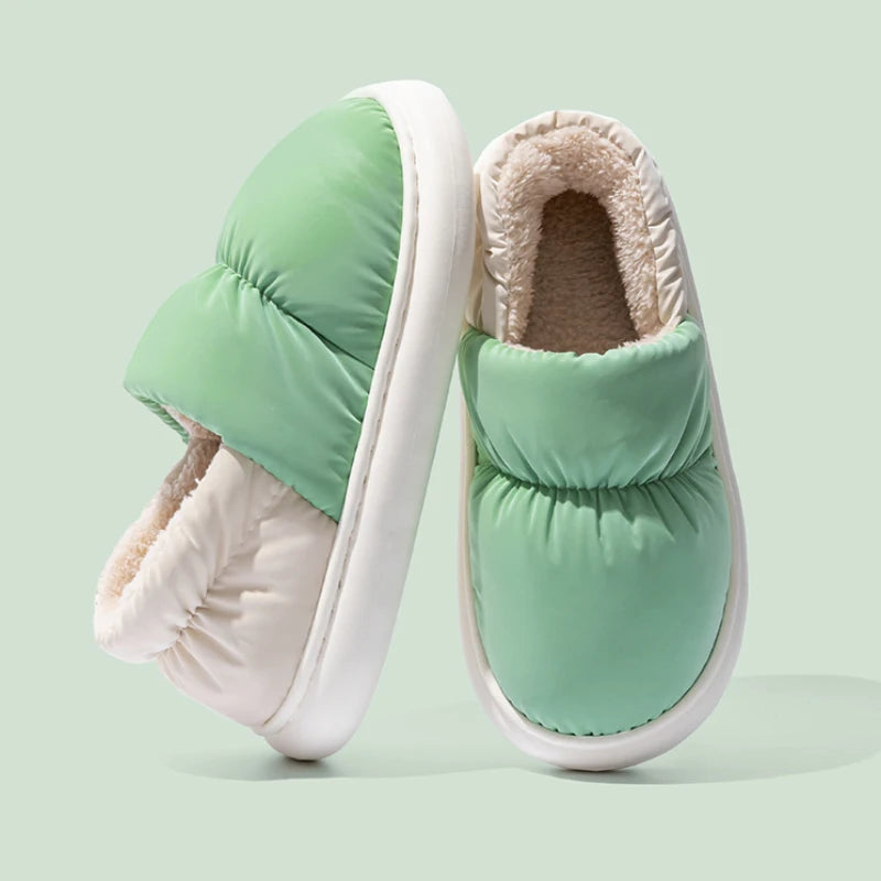 Ladies Heel Coverage Fleece Slippers Down-proof Fabric Shoes Non-Slip Winter House Shoes with Soft Sole for Home and Outdoor Use