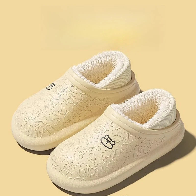 Waterproof Winter Slippers for Women & Men - Non-Slip Plush Scuff Shoes, Thick Sole Indoor/Outdoor Slides for Shower & Home