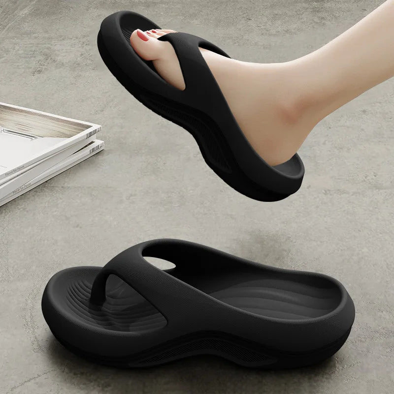 Women's EVA Thick-Heeled Sandals Anti-Slip Odor-Resistant Outdoor Wearable Flip Flops Comfortable Summer Slippers