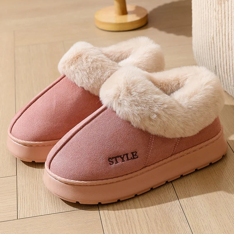 Fluffy Slippers For Women Men House Winter Plush Lined Thick Sole Non-slip Snow Boots Warm Indoor House Fuzzy Cotton Shoes