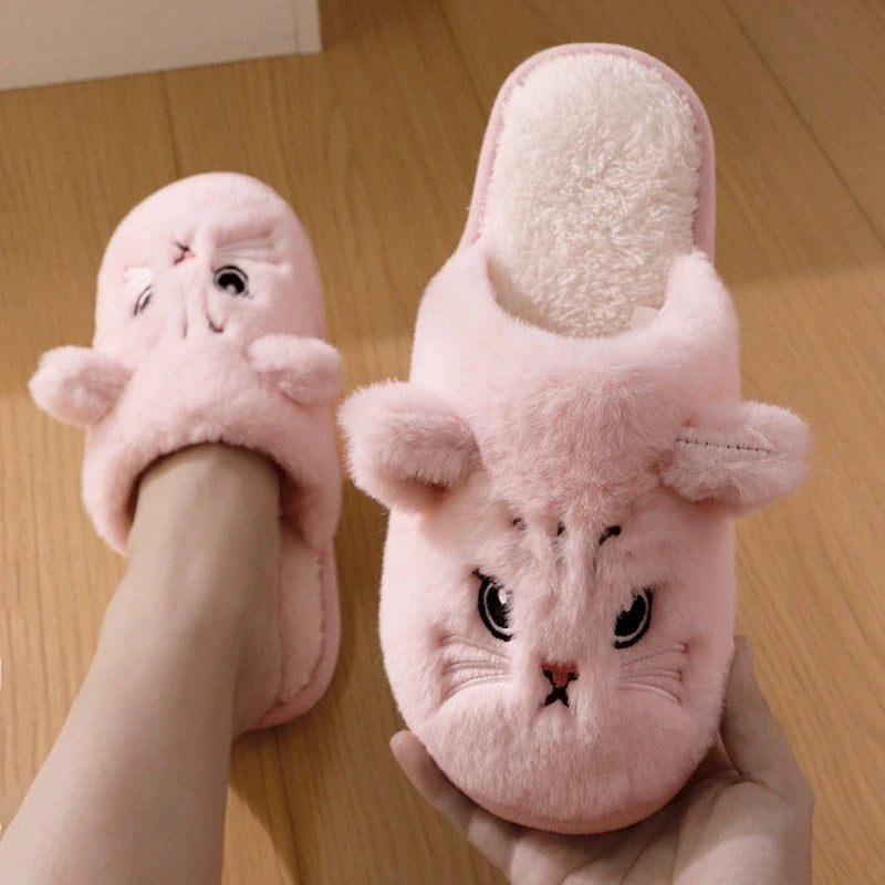 Cartoon Cat Home Slippers for Women Indoor Soft Bottom Flat Heel Cotton Slippers Woman Light Anti Slip Warm Winter Shoes Mujer