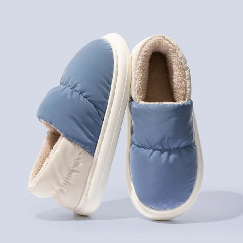 Ladies Heel Coverage Fleece Slippers Down-proof Fabric Shoes Non-Slip Winter House Shoes with Soft Sole for Home and Outdoor Use
