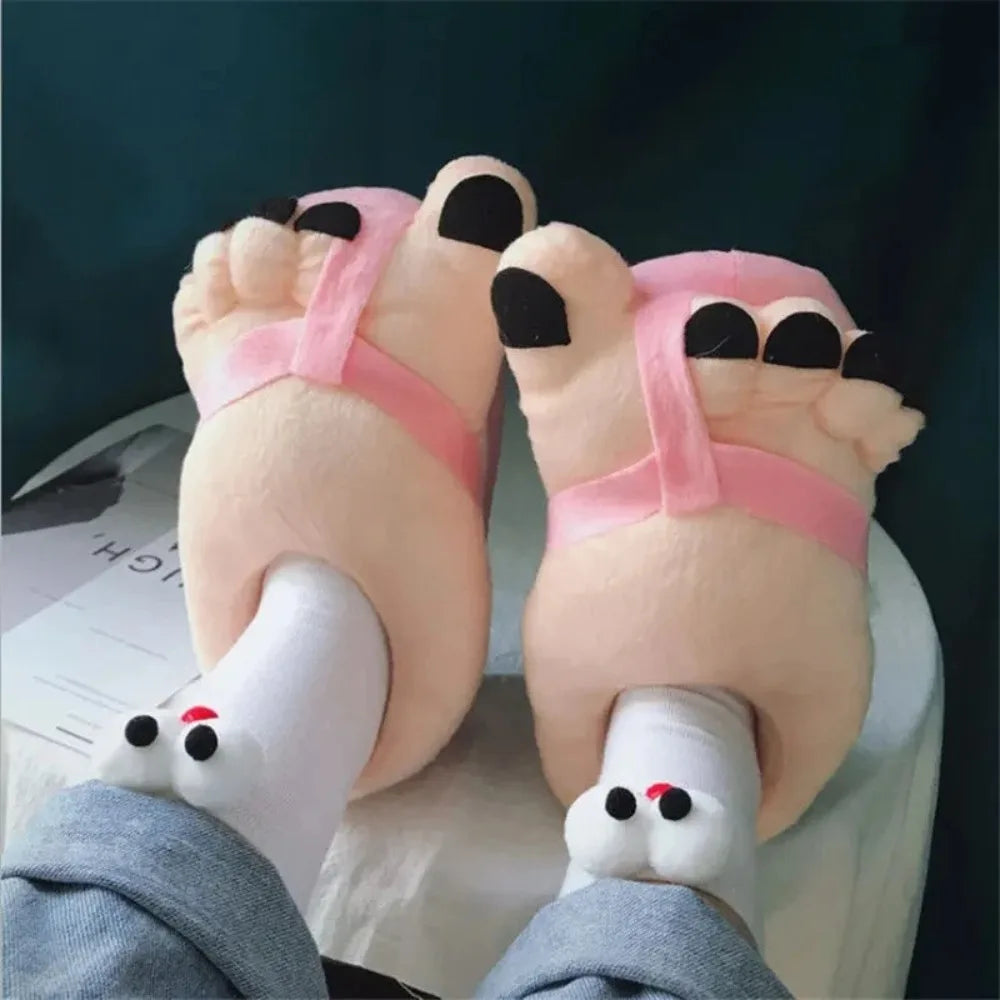 Creative Men Women Winter Slippers Big Feet Creative Couples Funny Slippers House Slides Home Soft Warm Cotton Slider