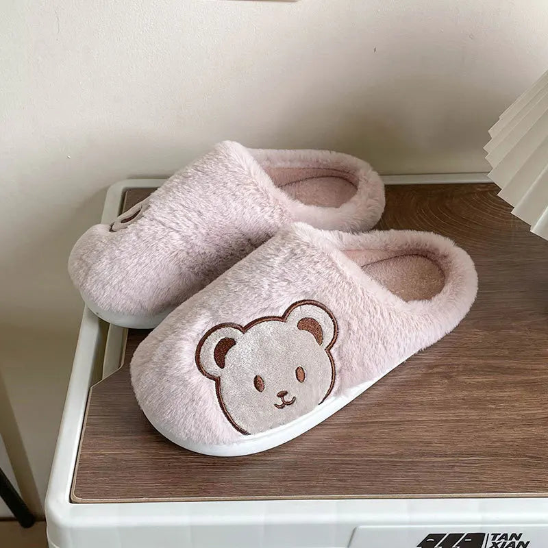 Women's Winter Slippers New Cartoon Teddy Bear Home Thick-Soled Indoor Plush Slippers