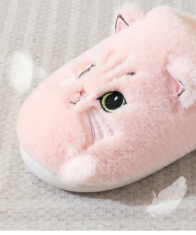 2025 New Winter Plush Slippers - Cat Pattern Couple House Shoes, Cozy Furry Indoor Slides for Women & Men, Non-Slip Home Booties