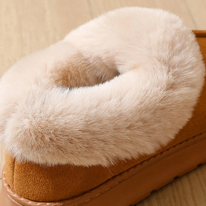Fluffy Slippers For Women Men House Winter Plush Lined Thick Sole Non-slip Snow Boots Warm Indoor House Fuzzy Cotton Shoes