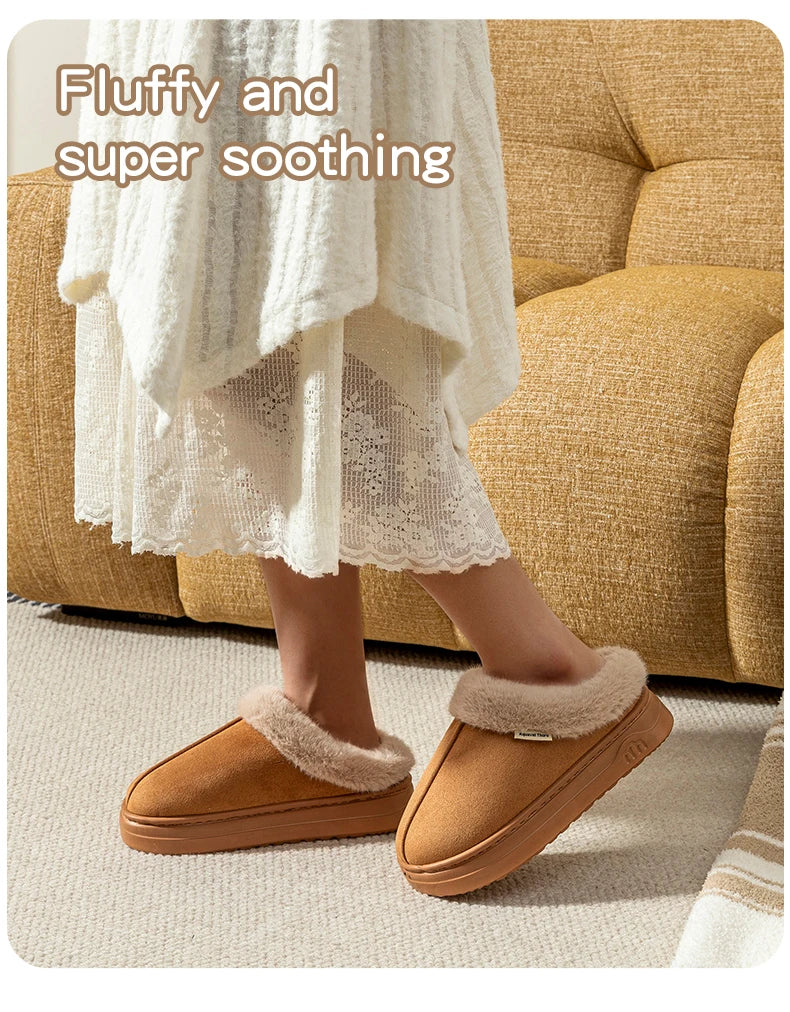 Fashion PU Warm Women Winter Slippers Boot Couple Indoor Outdoor Anti-slip Snow Boots Men Leisure Home Shoes