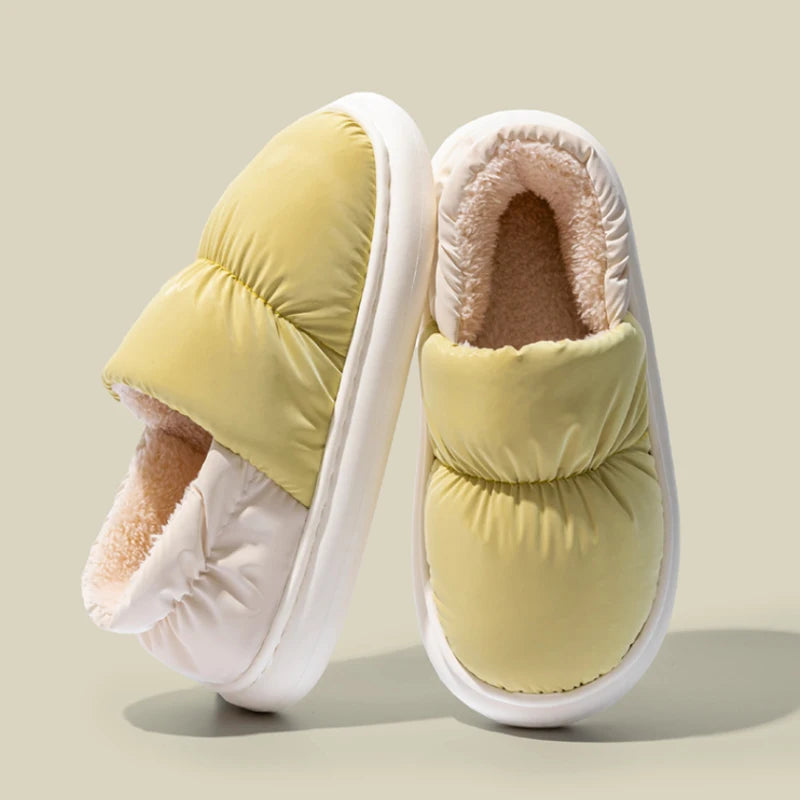 Ladies Heel Coverage Fleece Slippers Down-proof Fabric Shoes Non-Slip Winter House Shoes with Soft Sole for Home and Outdoor Use