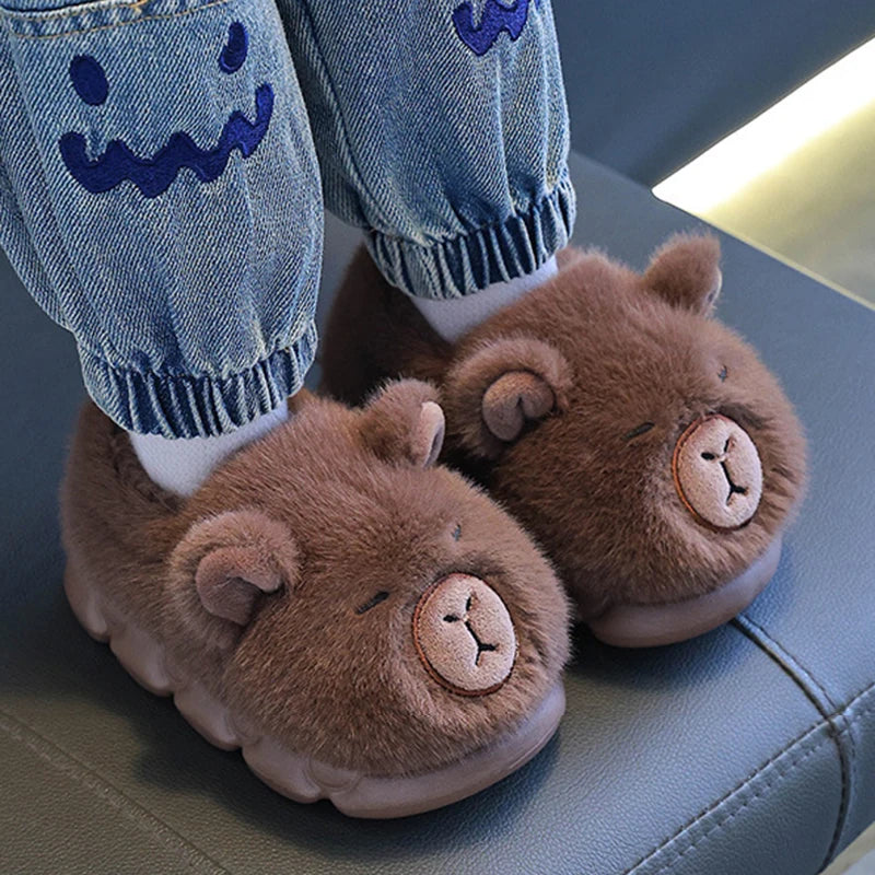 Capybara Children's Winter Cotton Slippers New Boys Girls Cartoon House Slippers Non Slip Comfortable Soft Sole Plush Slippers