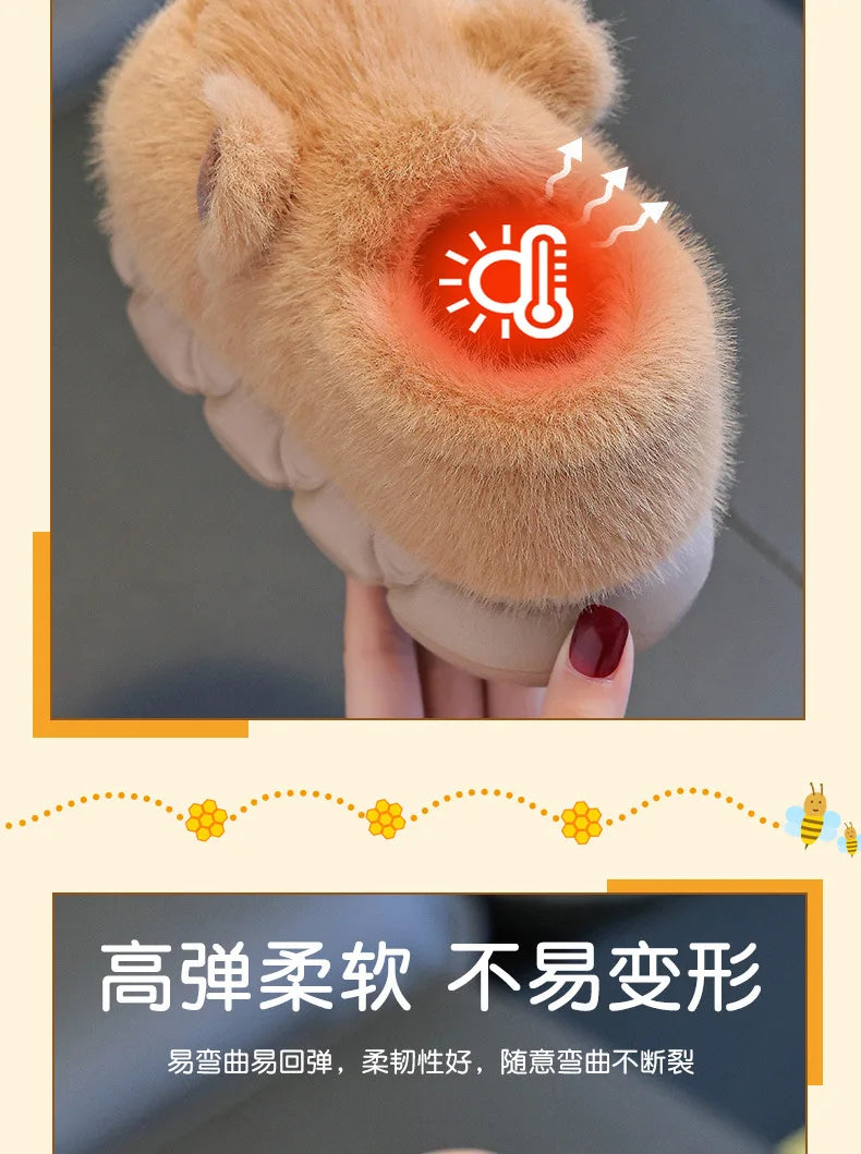Capybara Winter Children'S Cotton Slippers For Boys And Girls Warm Plush Parent-Child Cotton House Slippers Shoes Gifts