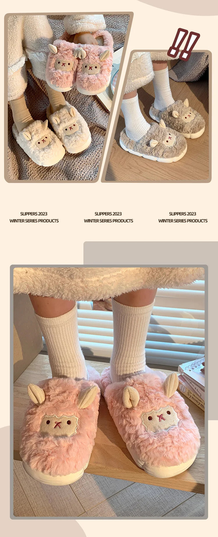 Women's Cute Lamb Plush Slippers - Winter Non-Slip House Shoes, Thick Sole Fleece-Lined Indoor Slides for Home Cozy Comfort