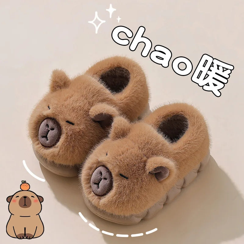 Capybara Winter Children'S Cotton Slippers For Boys And Girls Warm Plush Parent-Child Cotton House Slippers Shoes Gifts