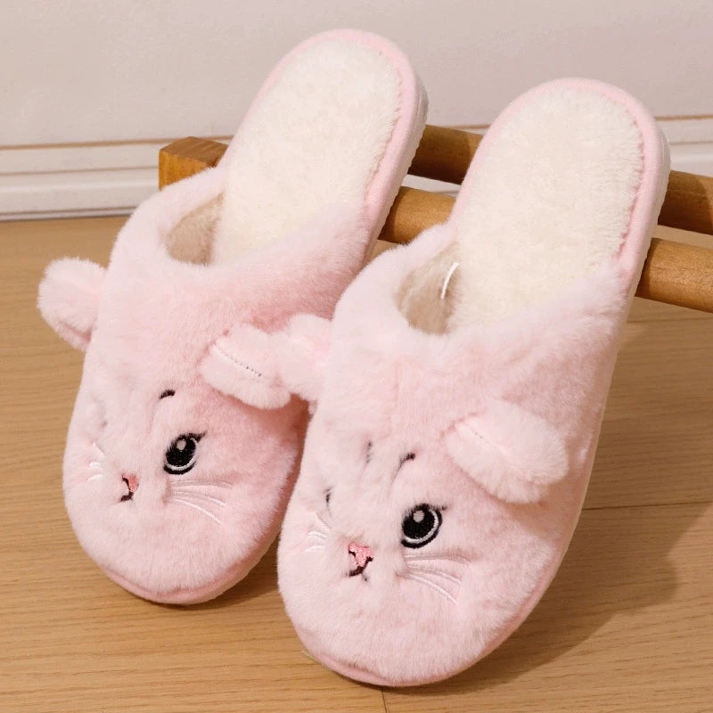 Cartoon Cat Home Slippers for Women Indoor Soft Bottom Flat Heel Cotton Slippers Woman Light Anti Slip Warm Winter Shoes Mujer