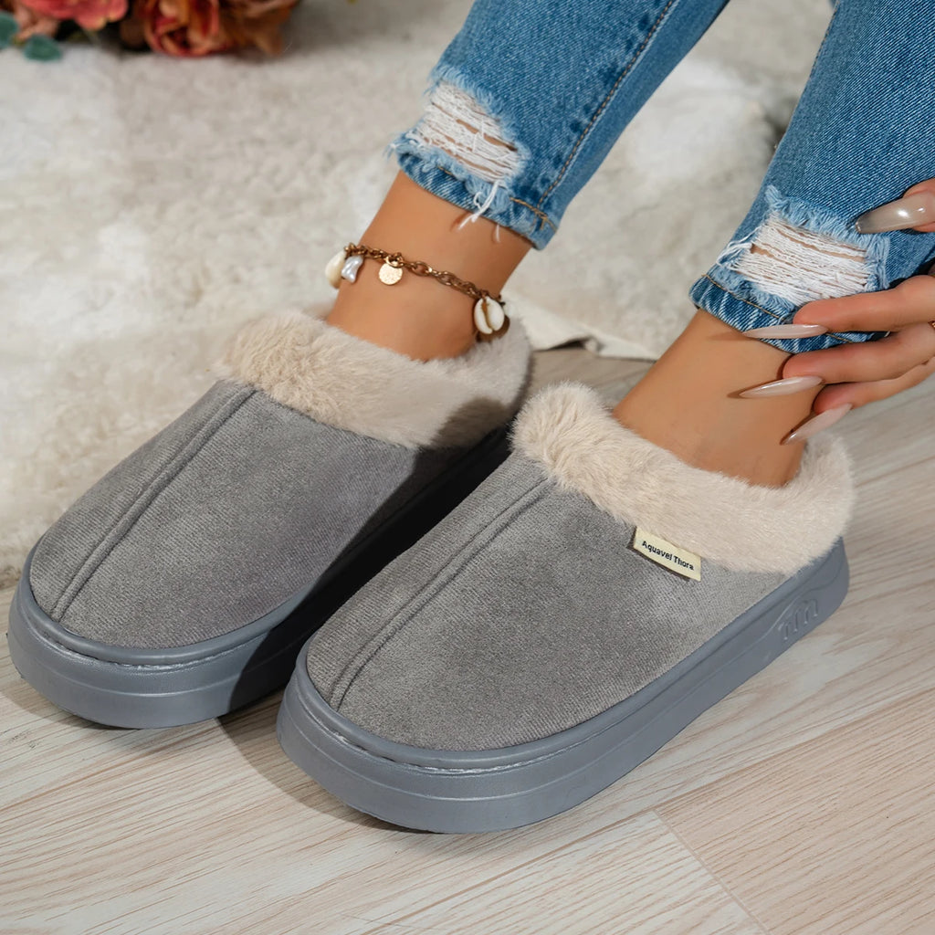 Outdoor Casual Fashion Simple Winter Home Women's Slipper Boots Fuzzy Soft Warm Indoor Anti-slip Comfy Bedroom Couples Shoes