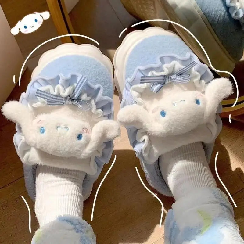 Hello Kitty Kuromi Cinnamoroll Cotton Slippers Cartoon Cute Winter Indoor Home Slippers Thick Sole Keep Warm Cotton Shoes