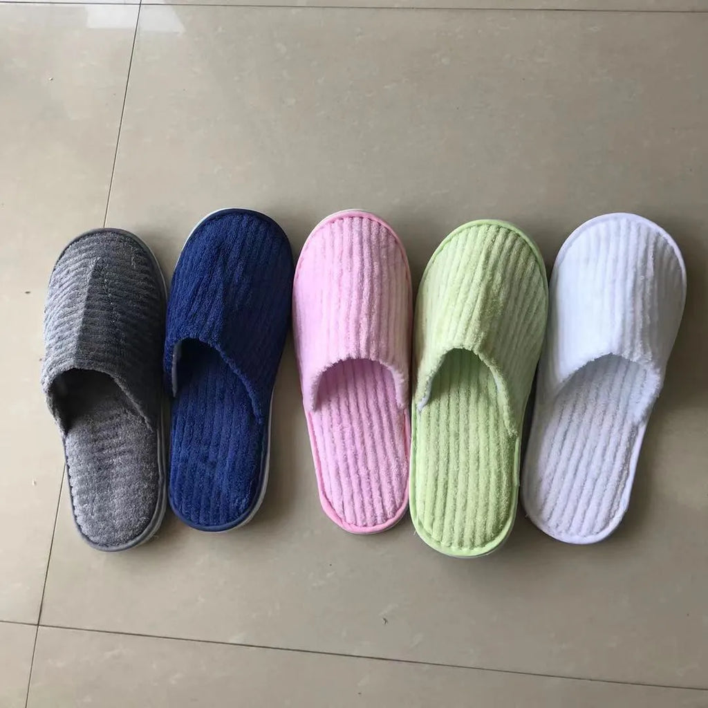 5 Pairs/Lot Mix Colors Men Women Disposable Hotel Slippers Cotton Slides Home Travel SPA Slipper Hospitality Cheap Footwear