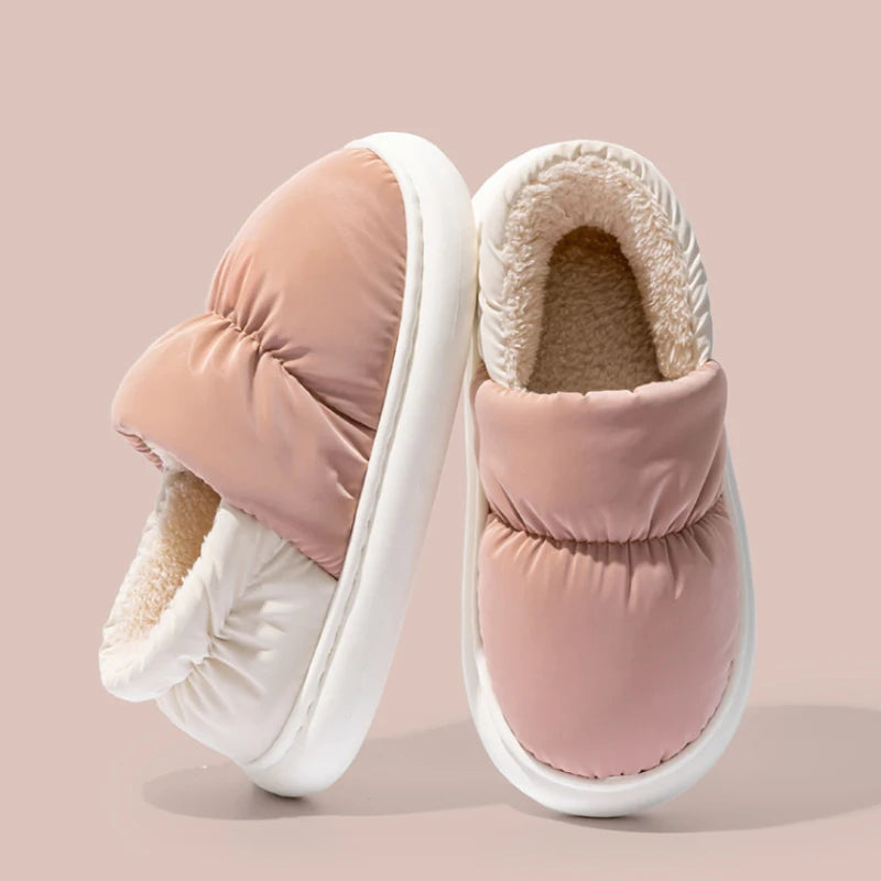 Ladies Heel Coverage Fleece Slippers Down-proof Fabric Shoes Non-Slip Winter House Shoes with Soft Sole for Home and Outdoor Use