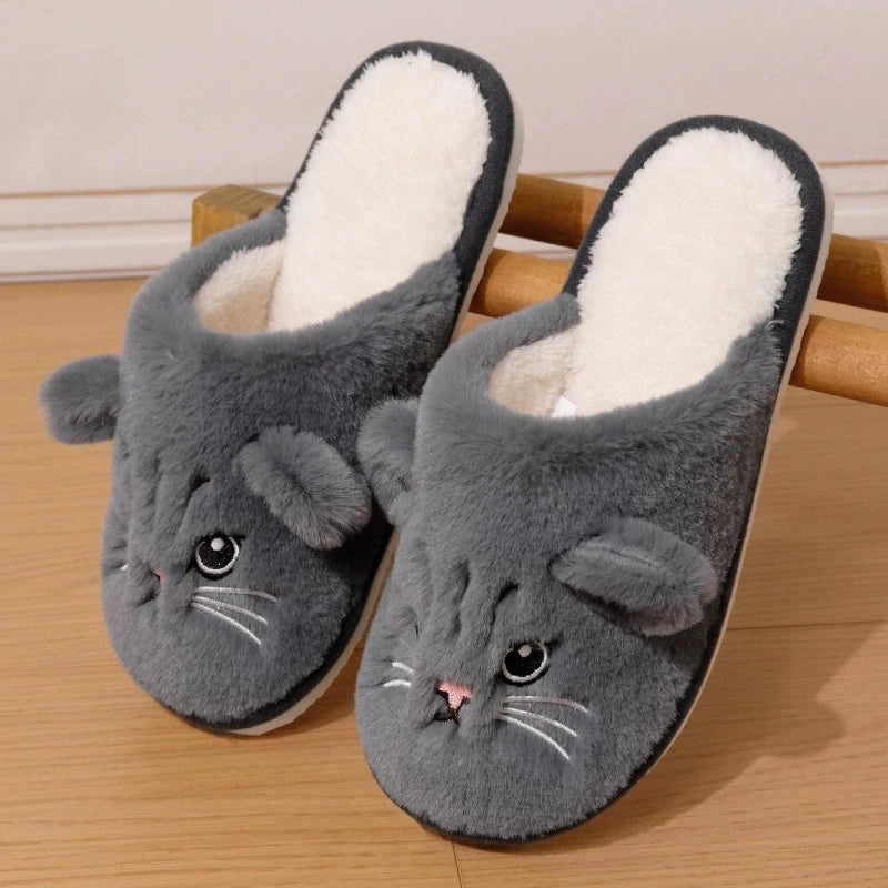 Cartoon Cat Home Slippers for Women Indoor Soft Bottom Flat Heel Cotton Slippers Woman Light Anti Slip Warm Winter Shoes Mujer