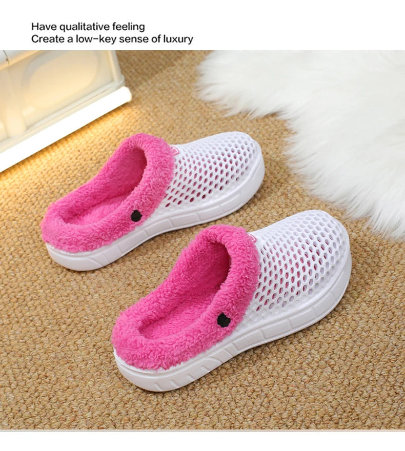 Winter Couple Fuzzy Slippers Women Men, Warm Fur Lined Mule House Shoes for Indoor Outdoor Cozy Comfortable Non-Slip Soft Slippe
