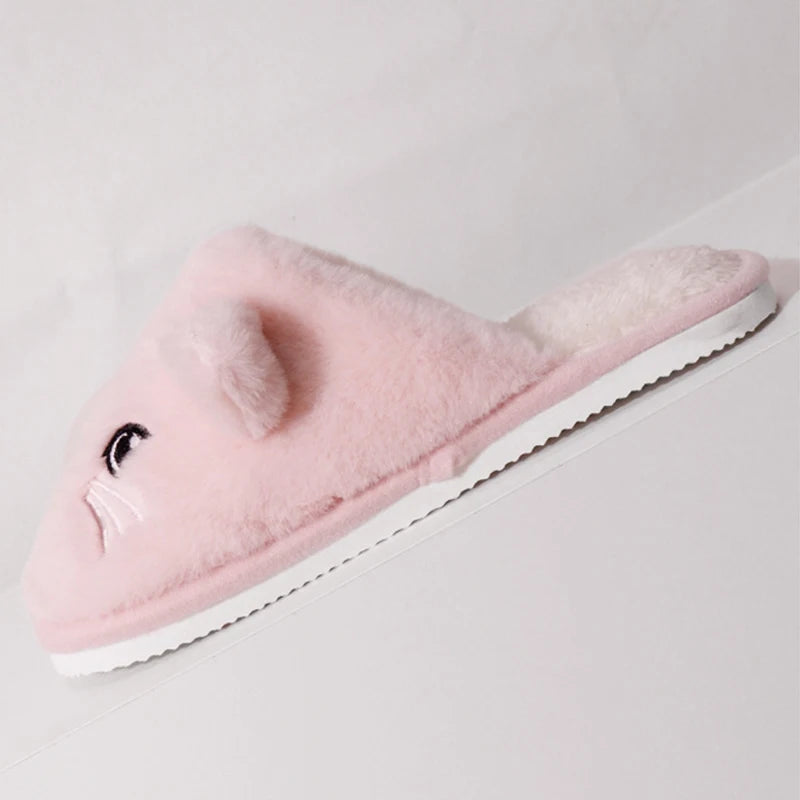 Cartoon Cat Home Slippers for Women Indoor Soft Bottom Flat Heel Cotton Slippers Woman Light Anti Slip Warm Winter Shoes Mujer