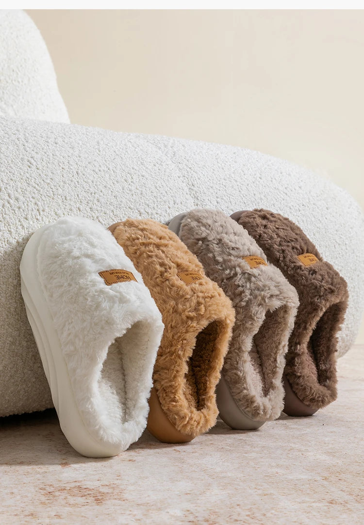 Women's Winter Slippers Indoor Non-Slip, Fleece Lined Warm House Shoes with Thick Soft Sole, Cozy Couples Faux Fur Slides