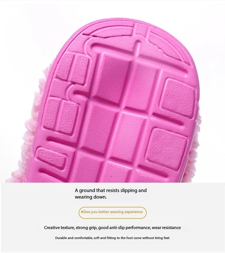 Winter Couple Fuzzy Slippers Women Men, Warm Fur Lined Mule House Shoes for Indoor Outdoor Cozy Comfortable Non-Slip Soft Slippe