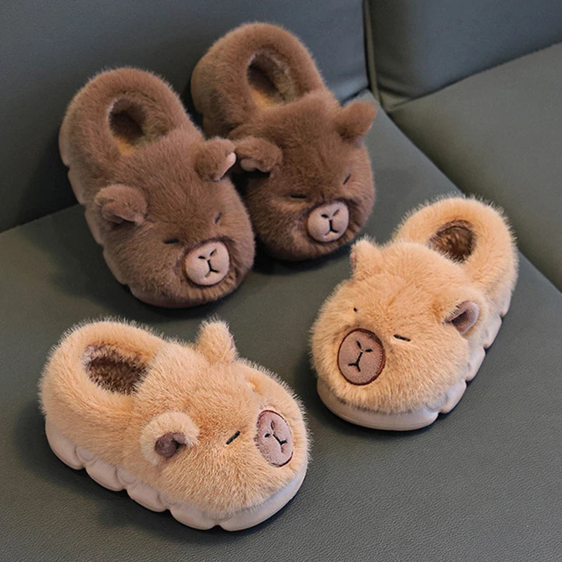 Capybara Children's Winter Cotton Slippers New Boys Girls Cartoon House Slippers Non Slip Comfortable Soft Sole Plush Slippers