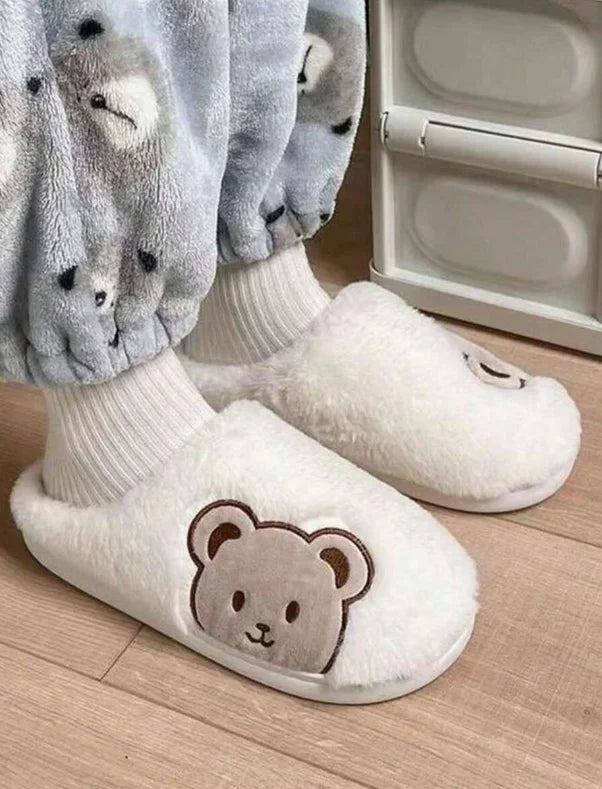 Women's Winter Slippers New Cartoon Teddy Bear Home Thick-Soled Indoor Plush Slippers