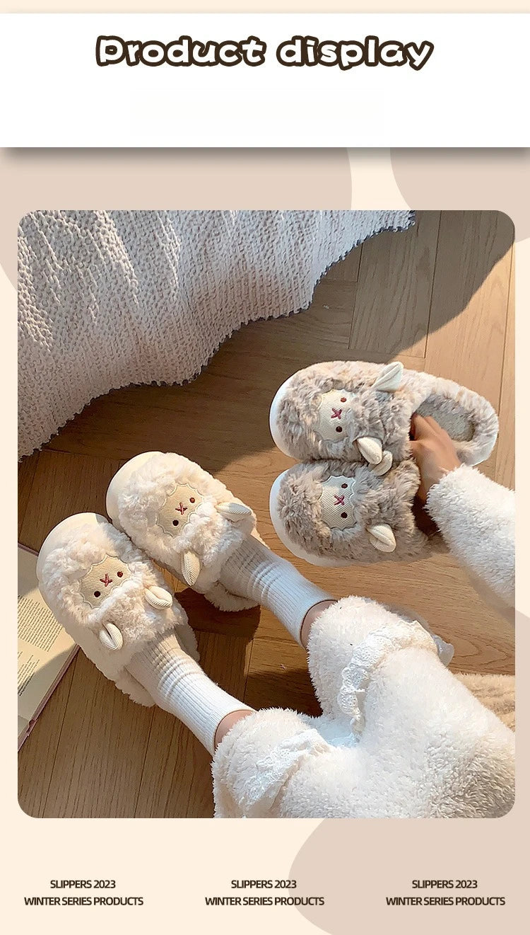 Women's Cute Lamb Plush Slippers - Winter Non-Slip House Shoes, Thick Sole Fleece-Lined Indoor Slides for Home Cozy Comfort