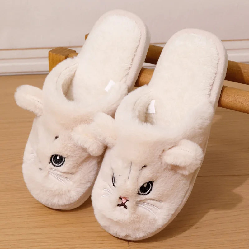 Cartoon Cat Home Slippers for Women Indoor Soft Bottom Flat Heel Cotton Slippers Woman Light Anti Slip Warm Winter Shoes Mujer