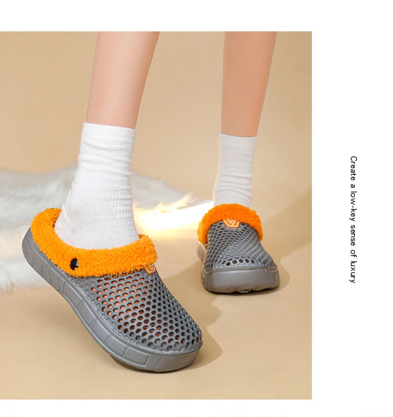 Winter Couple Fuzzy Slippers Women Men, Warm Fur Lined Mule House Shoes for Indoor Outdoor Cozy Comfortable Non-Slip Soft Slippe