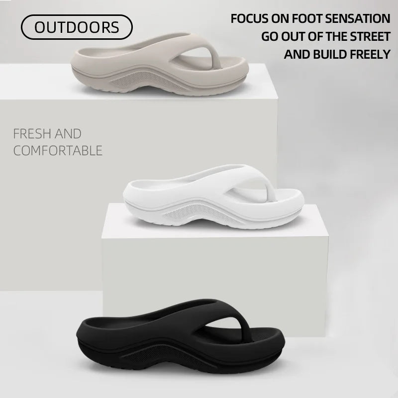 Women's EVA Thick-Heeled Sandals Anti-Slip Odor-Resistant Outdoor Wearable Flip Flops Comfortable Summer Slippers