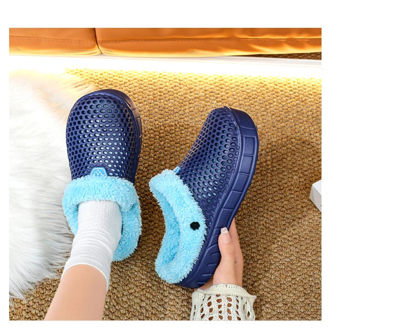 Winter Couple Fuzzy Slippers Women Men, Warm Fur Lined Mule House Shoes for Indoor Outdoor Cozy Comfortable Non-Slip Soft Slippe