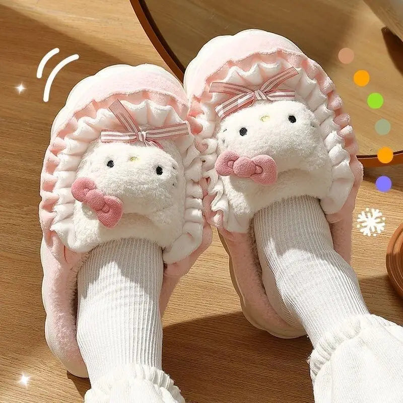 Hello Kitty Kuromi Cinnamoroll Cotton Slippers Cartoon Cute Winter Indoor Home Slippers Thick Sole Keep Warm Cotton Shoes