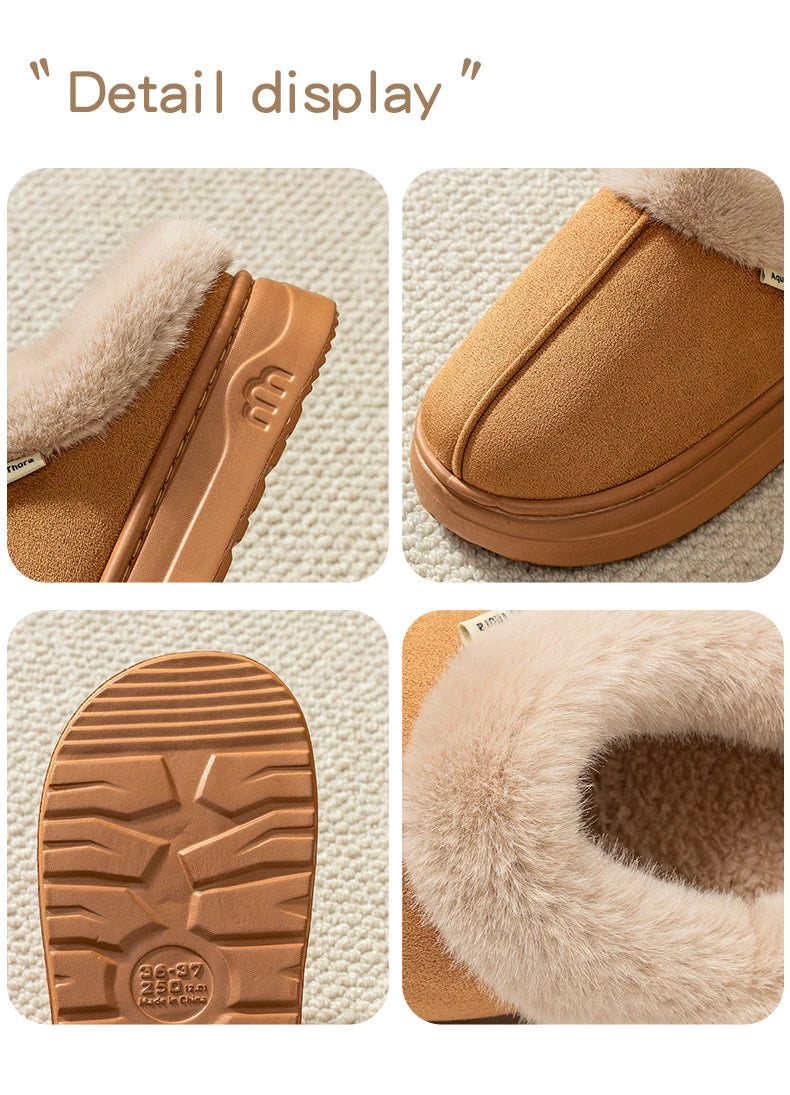 Fashion PU Warm Women Winter Slippers Boot Couple Indoor Outdoor Anti-slip Snow Boots Men Leisure Home Shoes