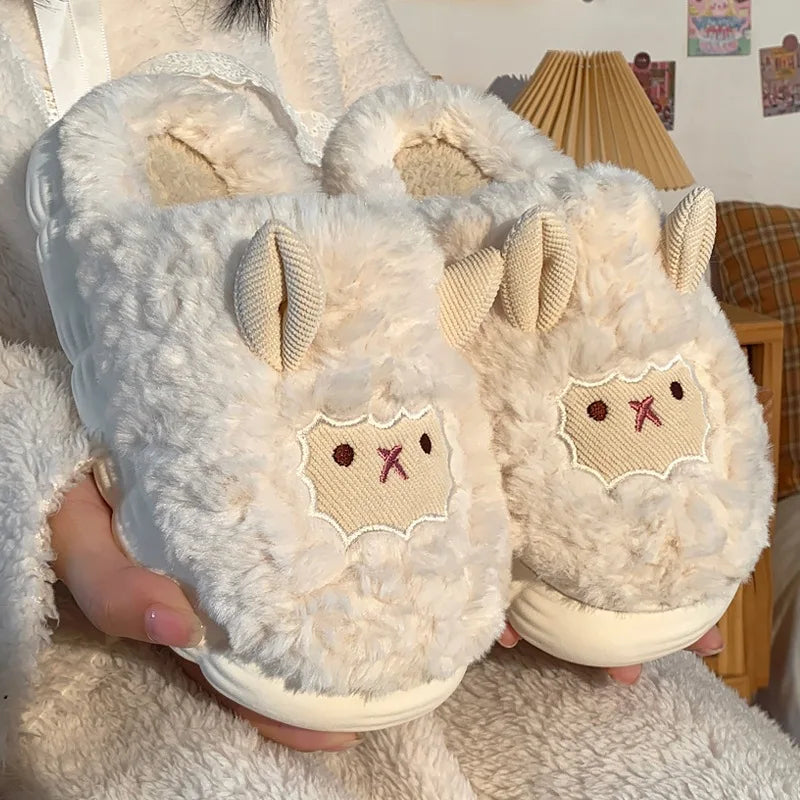 Women's Cute Lamb Plush Slippers - Winter Non-Slip House Shoes, Thick Sole Fleece-Lined Indoor Slides for Home Cozy Comfort
