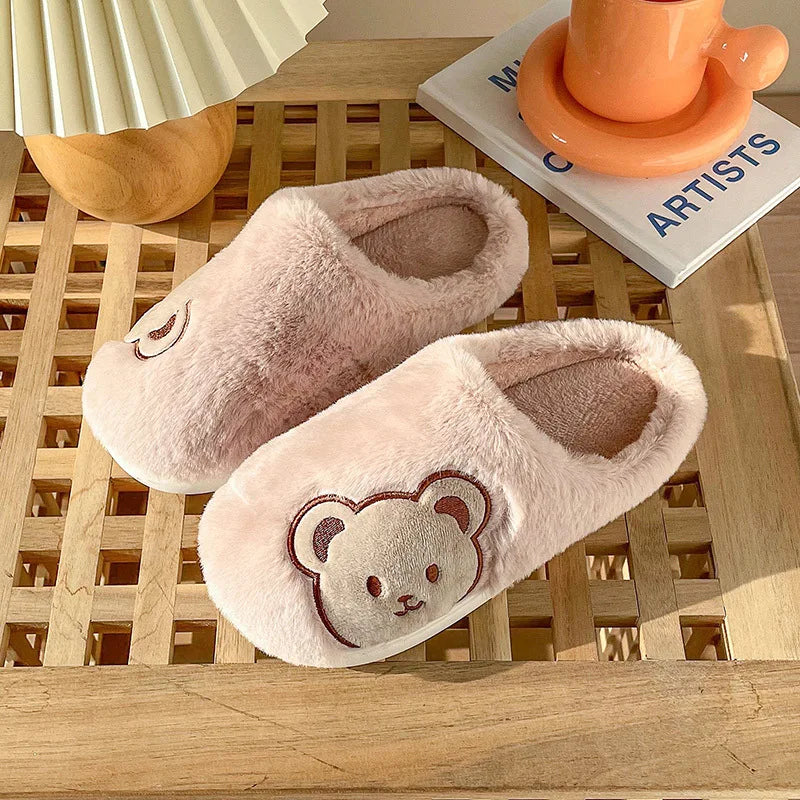 Women's Winter Slippers New Cartoon Teddy Bear Home Thick-Soled Indoor Plush Slippers