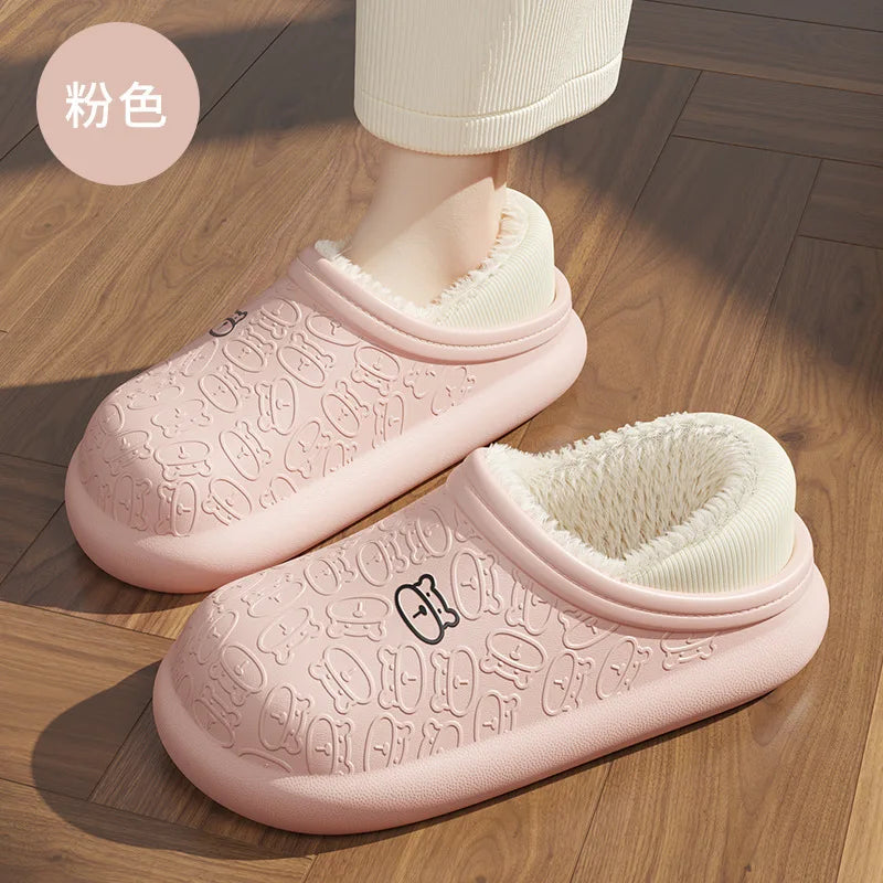 Waterproof Winter Slippers for Women & Men - Non-Slip Plush Scuff Shoes, Thick Sole Indoor/Outdoor Slides for Shower & Home