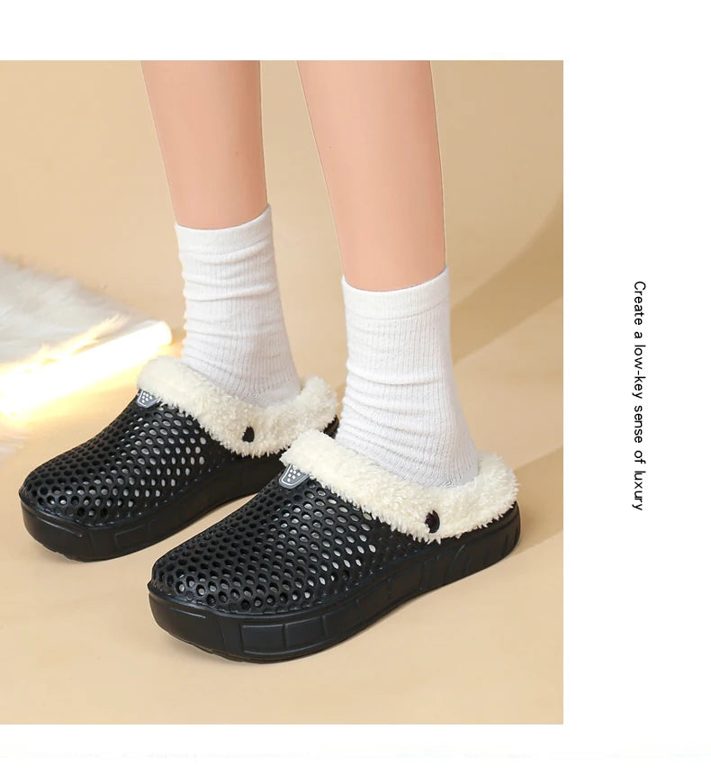 Winter Couple Fuzzy Slippers Women Men, Warm Fur Lined Mule House Shoes for Indoor Outdoor Cozy Comfortable Non-Slip Soft Slippe