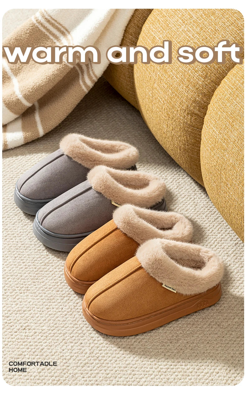 Fashion PU Warm Women Winter Slippers Boot Couple Indoor Outdoor Anti-slip Snow Boots Men Leisure Home Shoes
