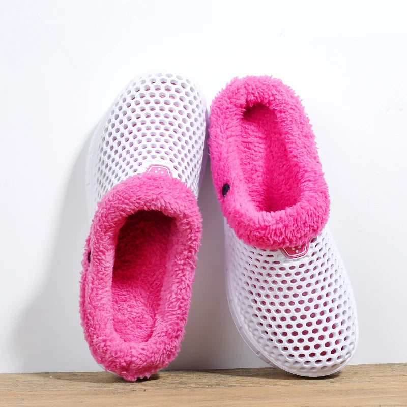 Winter Couple Fuzzy Slippers Women Men, Warm Fur Lined Mule House Shoes for Indoor Outdoor Cozy Comfortable Non-Slip Soft Slippe