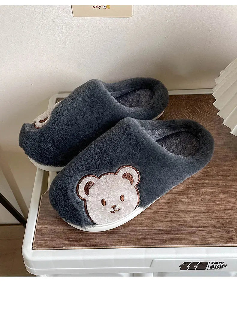 Women's Winter Slippers New Cartoon Teddy Bear Home Thick-Soled Indoor Plush Slippers