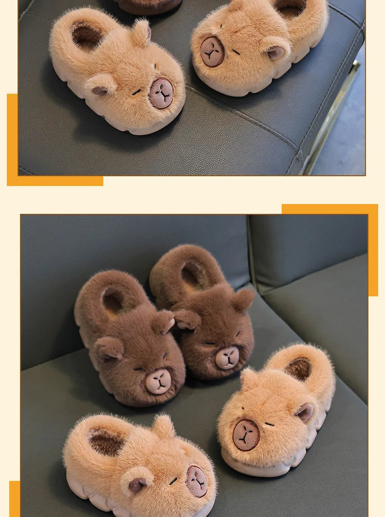 Capybara Winter Children'S Cotton Slippers For Boys And Girls Warm Plush Parent-Child Cotton House Slippers Shoes Gifts