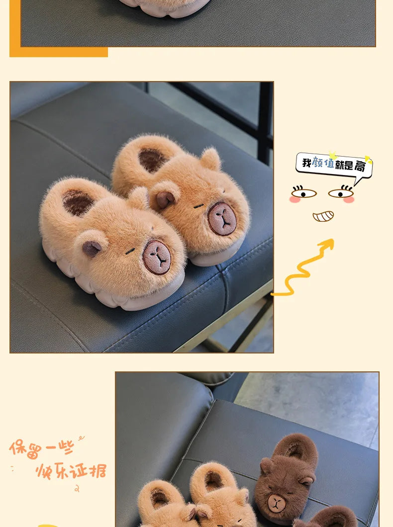 Capybara Winter Children'S Cotton Slippers For Boys And Girls Warm Plush Parent-Child Cotton House Slippers Shoes Gifts